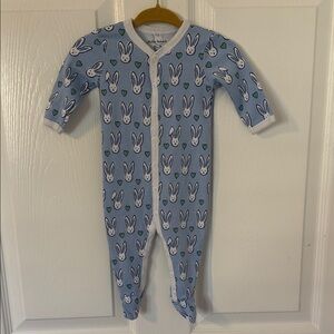 Roller Rabbit Blue and White Bunny Print Kids Footie